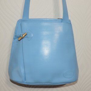 LONGCHAMP PARIS Blue Leather ROUSEAU Shoulder Bag Purse Handbag Vintage